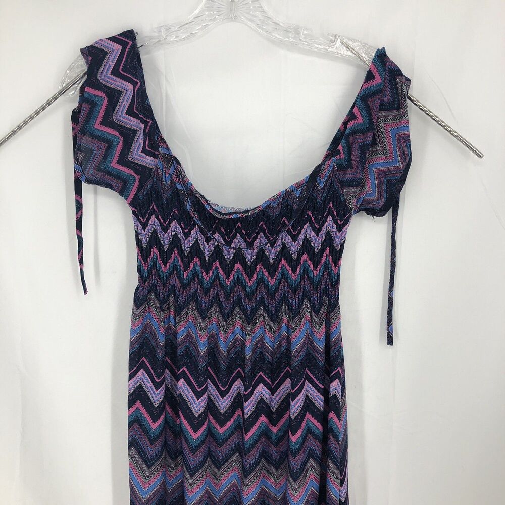 Christina Love Pink Blue Purple Chevron Tie Sleeve Smocked Dress Small